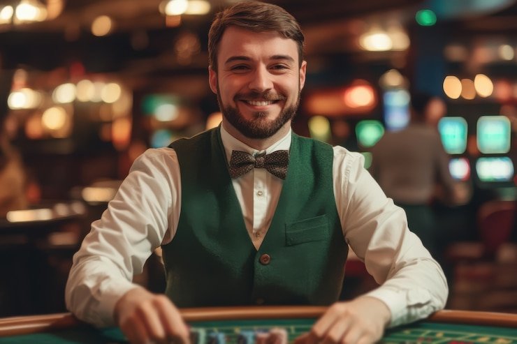 Live Casino Hold'em table on garuda138 link with dealer and player positions